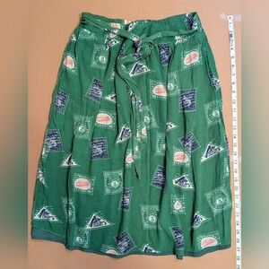 Green Patterned Skirt with Belt